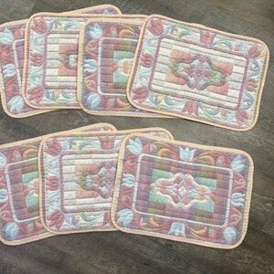 Set of 7 Vintage mid century Floral pastel colored place Mats 60s-70s RARE